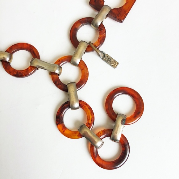 Yves Saint Laurent Belt or Necklace Tortoise Resin Links Chain Mod Vintage 70s - Picture 10 of 11